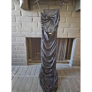 For Love And Lemons Black Lacey Mermaid dress stomach cut out front tie size M